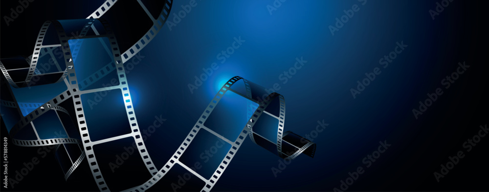 sfondo, cinema, pellicola cinema su sfondo blu