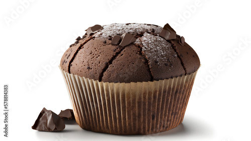 Chocolate muffin cup cake on white background isolated image food