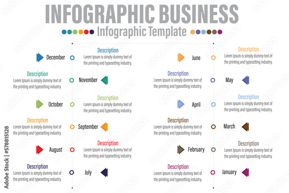 12 Steps modern Timeline diagram calendar with Months workflow and circles , presentation vector infographic. Infographic template for business.