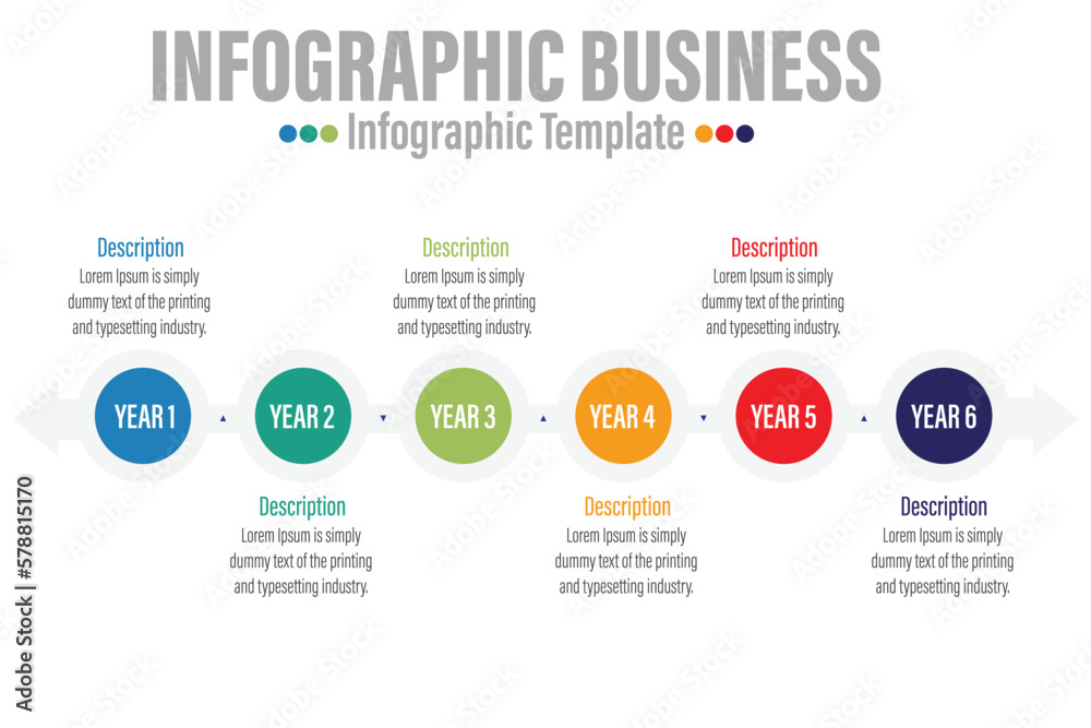 6 Year Modern Timeline diagram with progress circle, presentation vector infographic with circle. Infographic template for business.