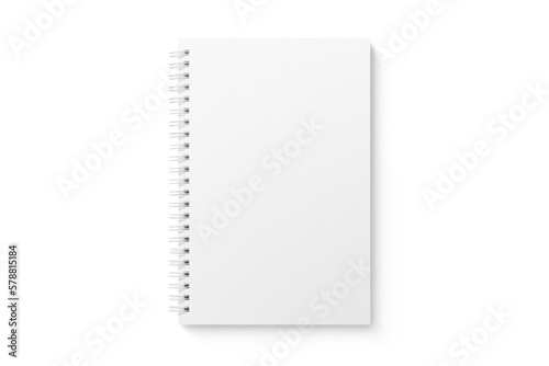 Spiral bound notebook mockup template with white paper cover isolated on a transparent background, PNG. High resolution.