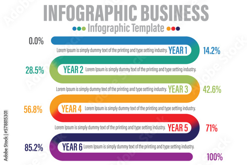6 Steps Modern Timeline diagram with Yearly and percentage, presentation vector infographic. Infographic template for business.
