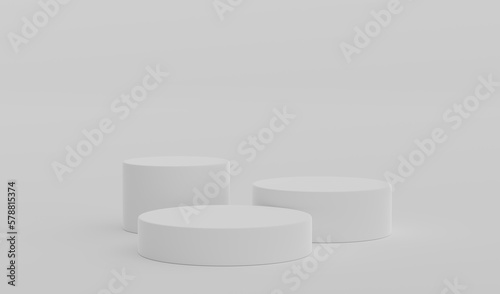 White Geometric Round Podium Platform Studio Scene Stand Gray Grey Background Show Cosmetic Bottle Beauty Products Three Stage Showcase On Pedestal Display Workshop Mockup Realistic 3D Illustration