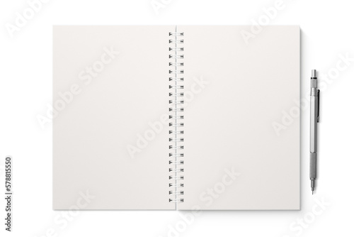 Spiral bound notebook mockup template with white paper cover isolated on a transparent background, PNG. High resolution. © PrimeMockup