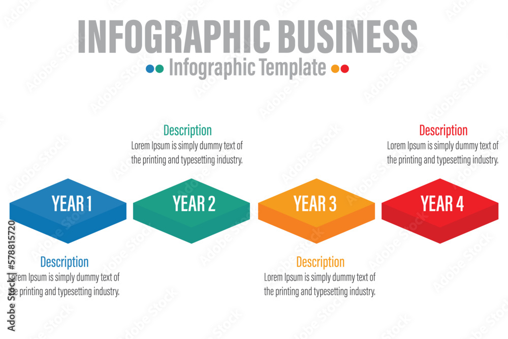 4 Step Modern Timeline diagram with  planning year, presentation vector infographic. Infographic template for business.