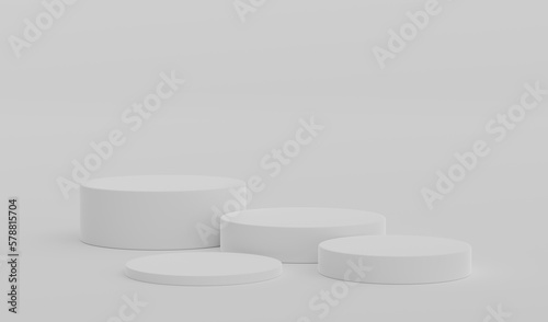 White Geometric Round Podium Platform Studio Scene Stand Gray Grey Background Show Cosmetic Bottle Beauty Products Four Stage Showcase On Pedestal Display Workshop Mockup Realistic 3D Illustration