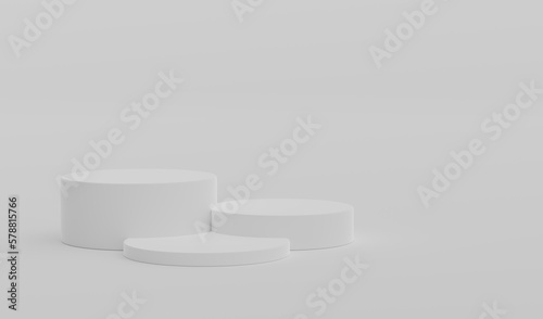 White Geometric Round Podium Platform Studio Scene Stand Gray Grey Background Show Cosmetic Bottle Beauty Products Three Stage Showcase On Pedestal Display Workshop Mockup Realistic 3D Illustration