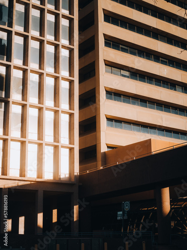 Sunset light on building