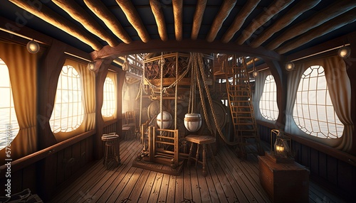 Sailboat deck interior with nautical equipment concept design generative ai