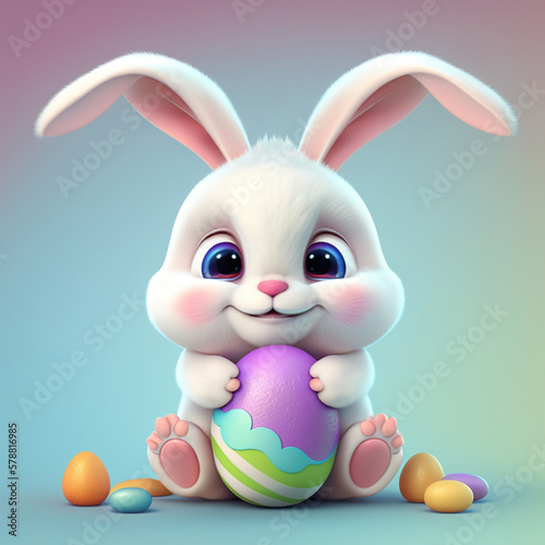  cute Easter bunny cartoon character.Generative Ai  © Val