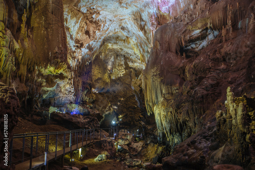 Inside touristic Prometheus Cave at Tskaltubo, Imereti region, Georgia