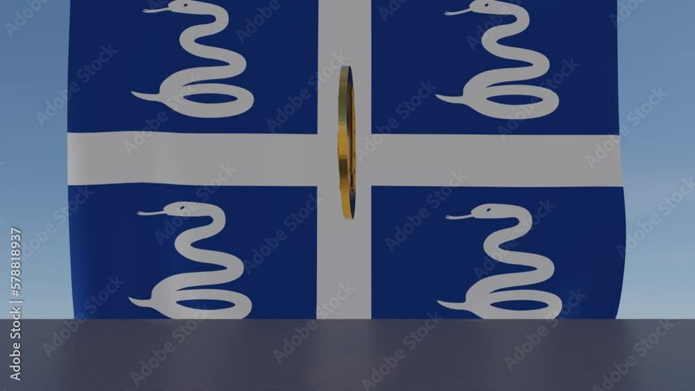 Bitcoin bouncing and spinning in front of Flag of Martinique Bitcoin bouncing and spinning in front of Flag of Martinique