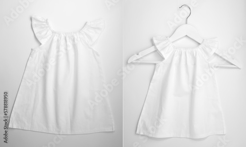 Εκτύπωση καμβά Mockup of white baby cotton dress on white background