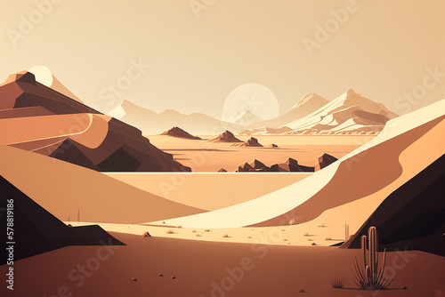 Minimalistic desert landscape  warm color tones. AI generated image