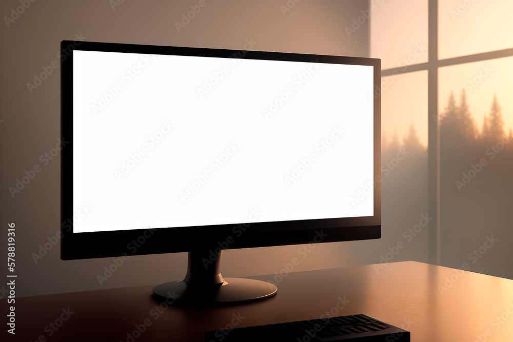 Fototapeta premium monitor on computer table. Generative AI