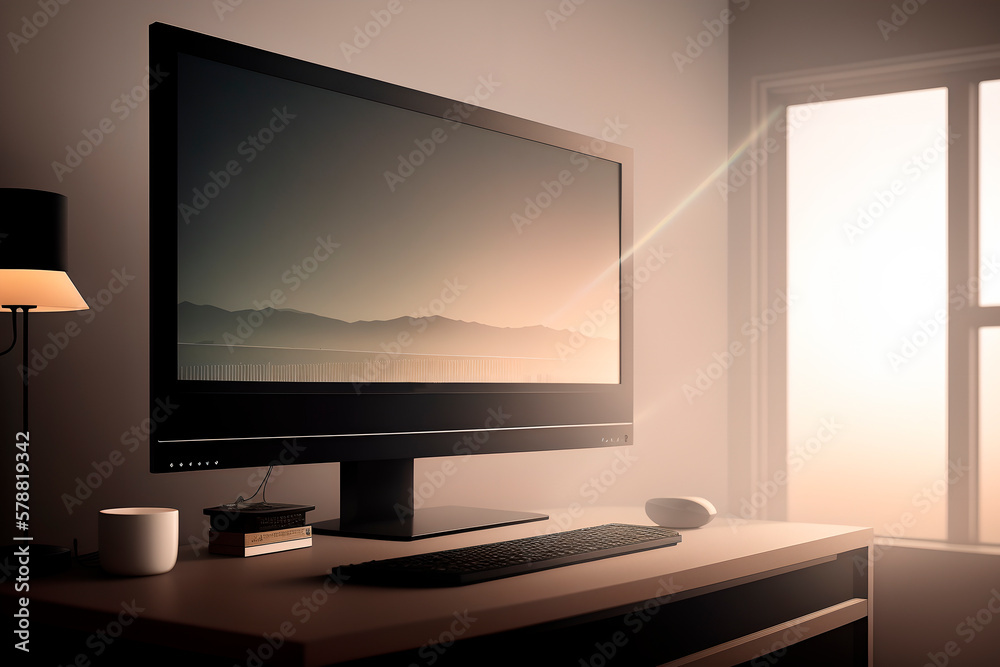 Fototapeta premium monitor on computer table. Generative AI