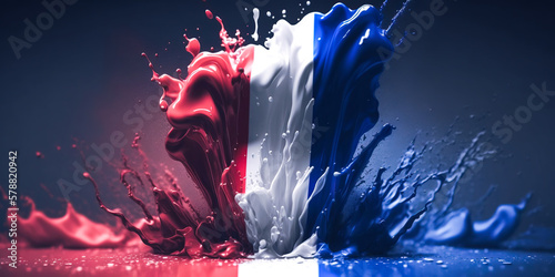 couleur du drapeau français se liquéfie et éclabousse. IA générative © Marc Andreu
