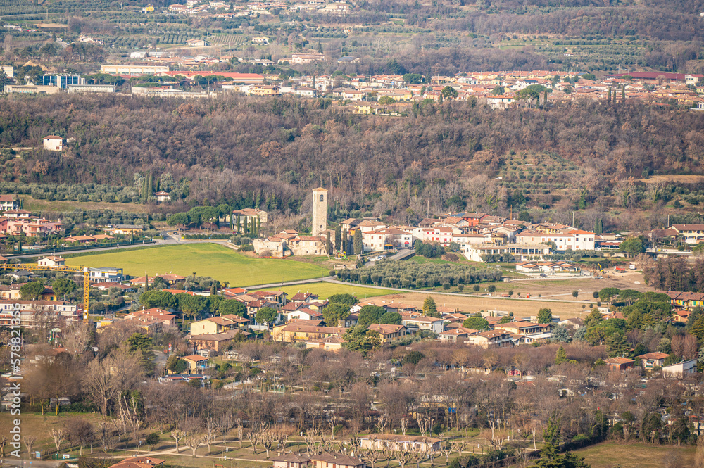 Aerial view of  a beautiful church in Manerba