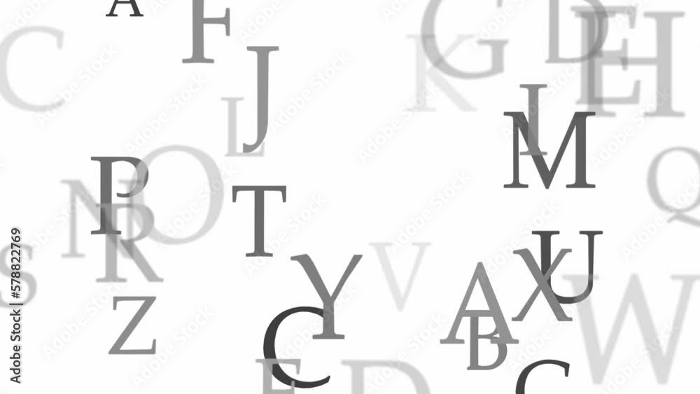 letters floating white background animation. can be used to represent typography graphic design font, newspaper alphabet or press monotype letters floating white background animation. can be used to represent typography graphic design font, newspaper alphabet or press monotype