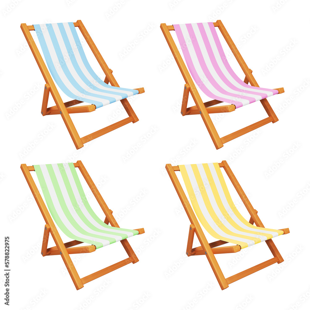 3d render striped folding chair with transparent background