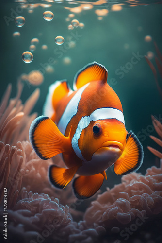 A Serene Clownfish in a Coral Reef, AI Generative