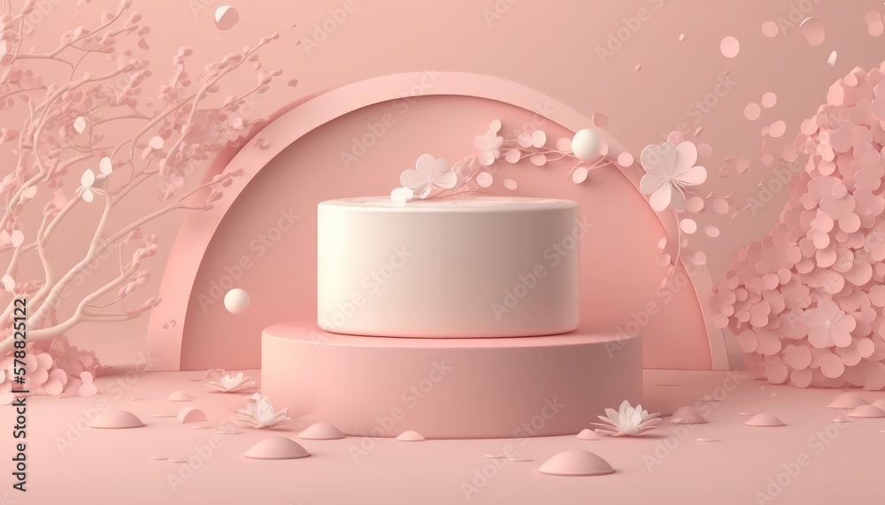Pink Podium Display Sakura with pink flowers and branches, Product Promotion Stand, Advertise, 3D Background, Generative AI Pink Podium Display Sakura with pink flowers and branches, Product Promotion Stand, Advertise, 3D Background, Generative AI