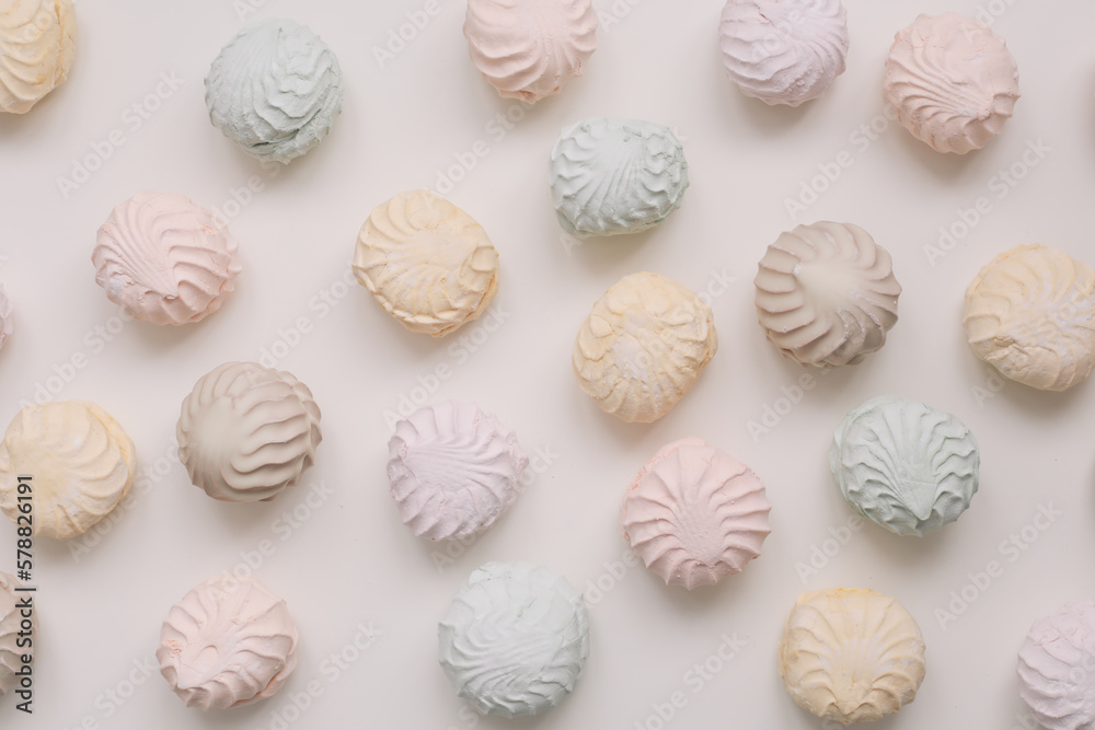 candy pastel coloured marshmallow sweets pattern texture background. Meringue, Zephyr 