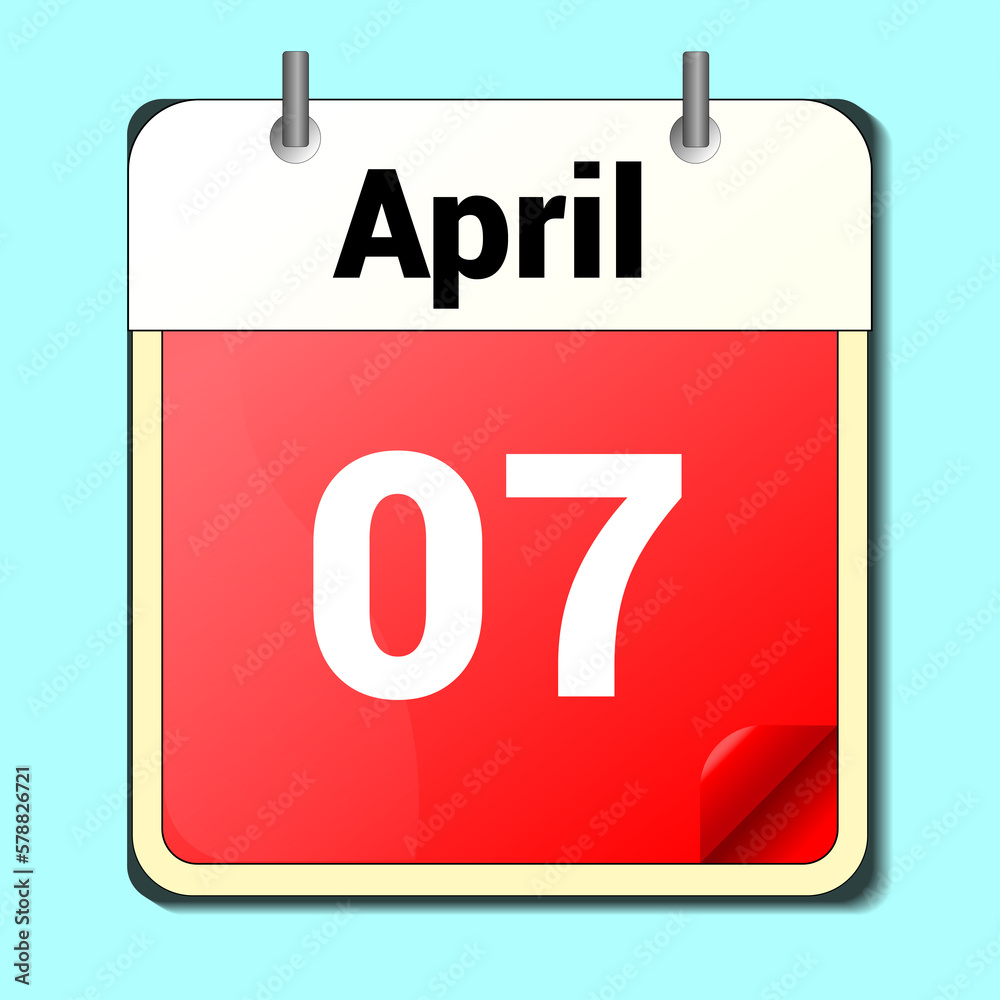day on the calendar, vector image format, April 7 day on the calendar, vector image format, April 7