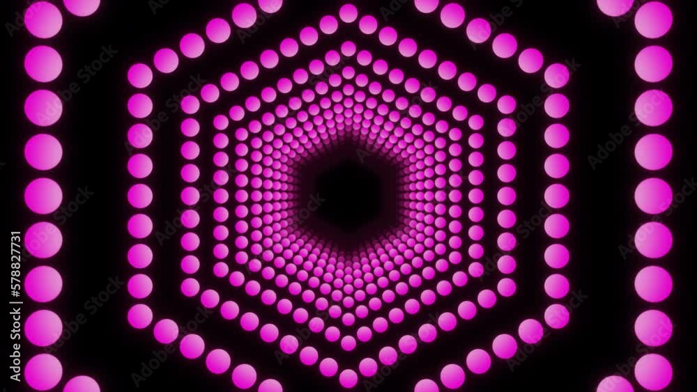 Colorful neon dots hexagon tunnel loop animation background
