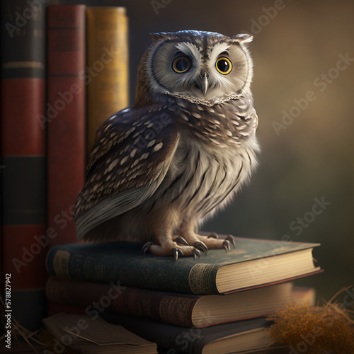 owl_sitting_on_a_stack_of_books.Generative AI.