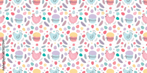 Wallpaper Mural Easter seamless pattern. Background with chickens ,eggs, cakes Torontodigital.ca