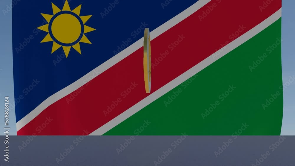 Bitcoin bouncing and spinning in front of Flag of Namibia Bitcoin bouncing and spinning in front of Flag of Namibia