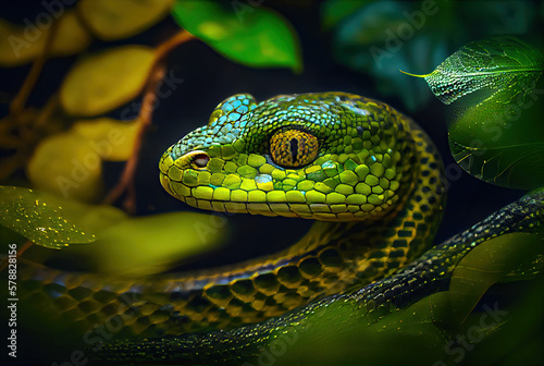 Green snake in jungle created wtih AI