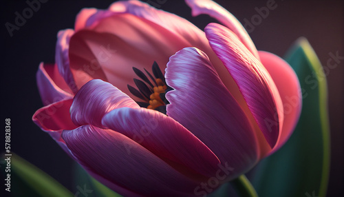 Beautiful pink tulips background. Concept Women's Day, March 8. 8th march. Photography closeup © Alina