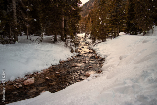 Winter landscape of a river in Val Venegia, Trentino Alto Adige