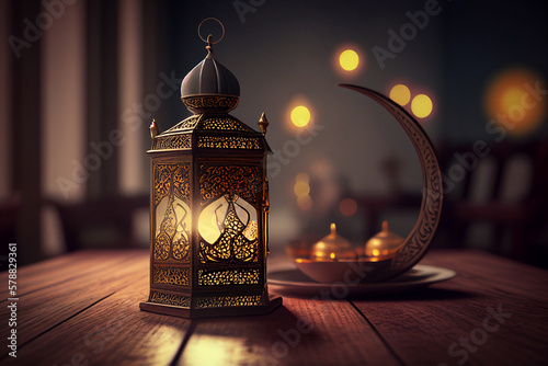 Islamic lantern ramadan and eid decoration 3d generative ai