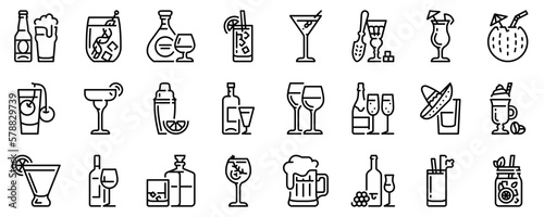 Line icons about alcoholic beverages. Drinks. Line icon on transparent background with editable stroke.