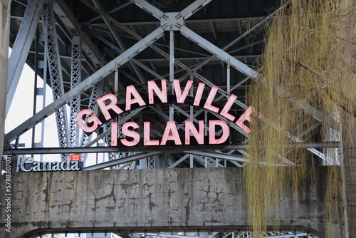 The iconic neon sign upon entering Granville Island in Vancouver BC, Canada. Come visit and enjoy Vancouver
