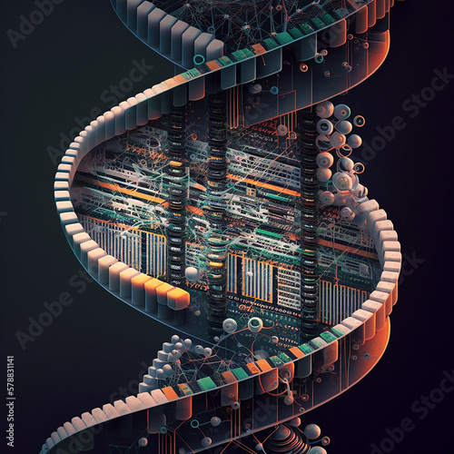 Whole genome sequencing render fantasy. AI generated image..