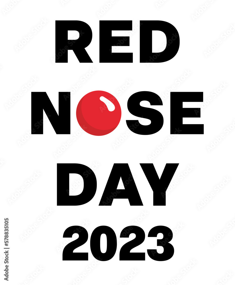 International Red Nose Day Relief) 2023 typography with red arrow button. icons for web
