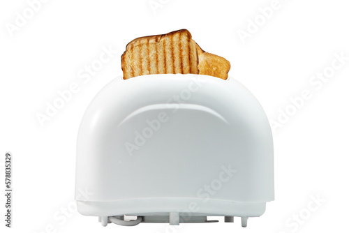 Roasted toast in toaster isolted on white background