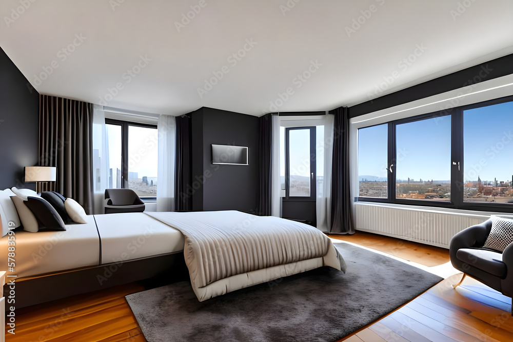 Fototapeta premium Contemporary Style Double Bedroom Interior Design