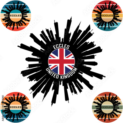 Eccles Skyline Silhouette UK Flag Travel Souvenir Sticker Vector Illustration SVG EPS AI photo