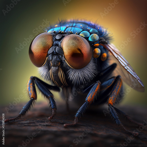 Macro close-up of a fly's eyes, AI generated