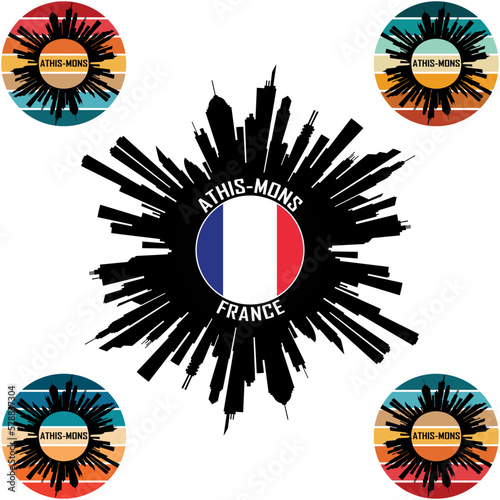 Athis Mons Skyline Silhouette France Flag Travel Souvenir Sticker Vector Illustration SVG EPS AI photo