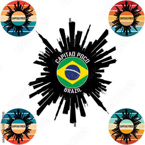 Capitao Poco Skyline Silhouette Brazil Flag Travel Souvenir Sticker Vector Illustration SVG EPS AI photo