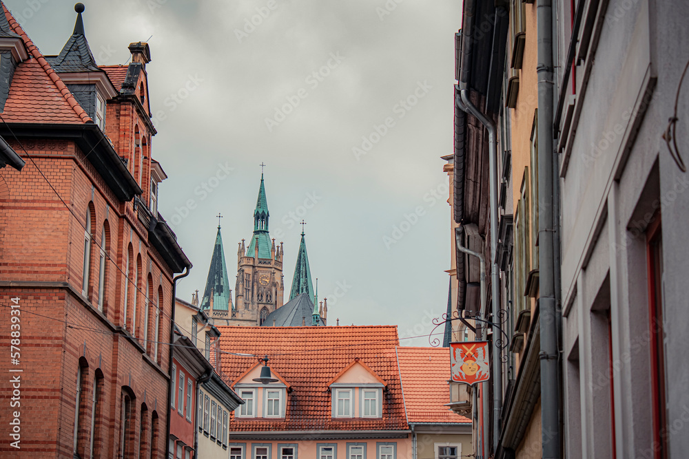 Fototapeta premium old town buildings and dark sky