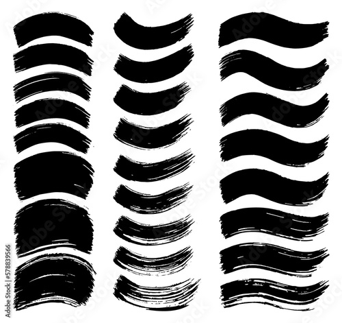Curved paint marks. Artistic grunge stroke set
