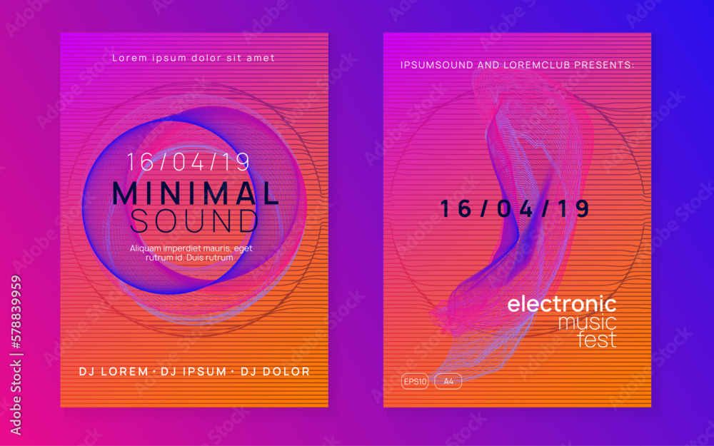 Fototapeta premium Neon club flyer. Electro dance music. Trance party dj. Electronic sound fest. Techno event poster.