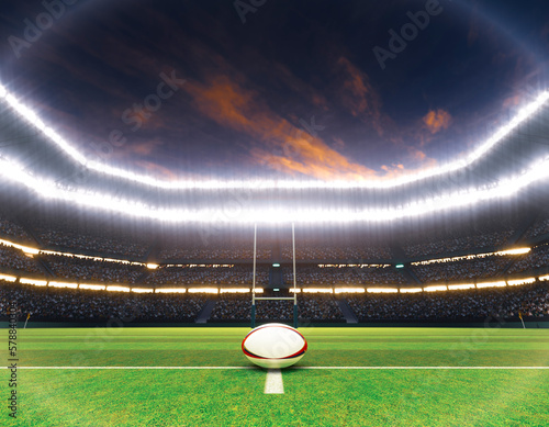 Rugby Stadium with Rugby Ball